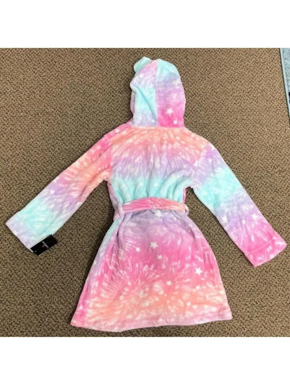 Cuddl Duds Bath Robe Girls 6/6X Pink Rainbow Hooded Fleece Long Sleeve Winter